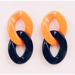 Acrylic Chain Link Orange and Black Earrings